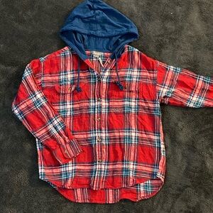 100% Cotton Navy and Red Plaid Flannel Shirt with Hood from Natural Reflections